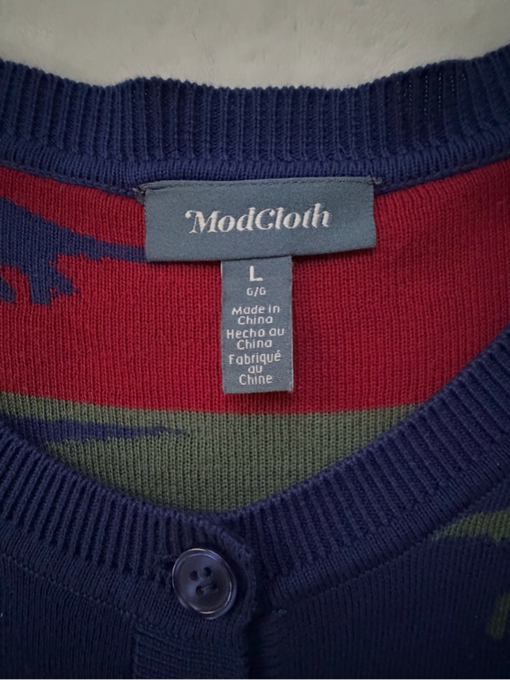Modcloth Old Soul Classic Dino Cardigan Large Colorful Dinosaur Print EUC - Picture 9 of 12